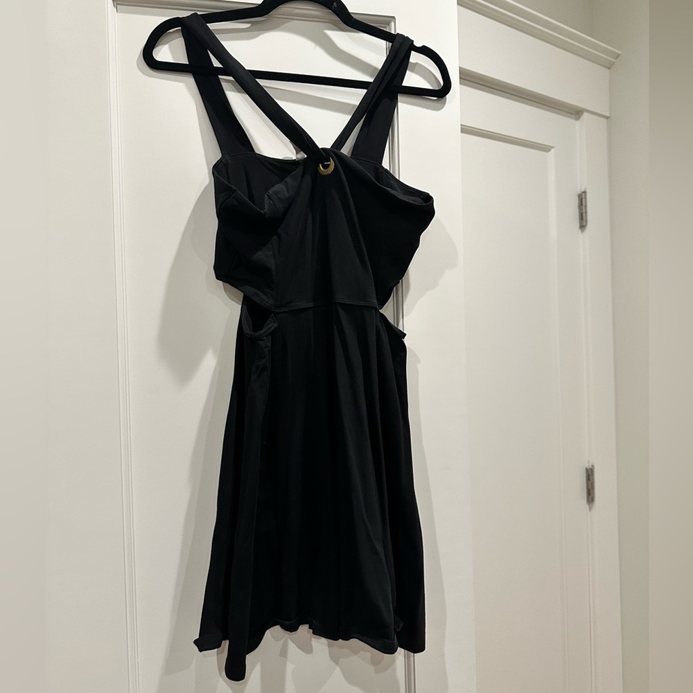 Black halter dress side cutouts